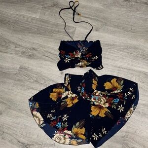 S floral crop and skirt set